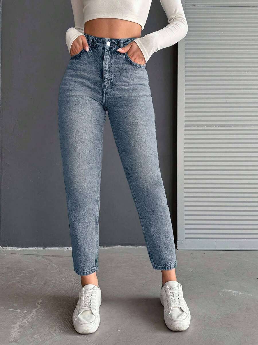 EURMUSE Quần jeans ống côn túi xéo giặt thường ngày dành cho nữ - Rửa nhẹ - Xem 1