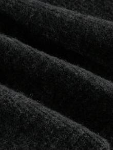 SHEIN MOD 高腰金属腰带A字针织羊毛面料半身裙，秋冬 - 黑色 - 查看 4