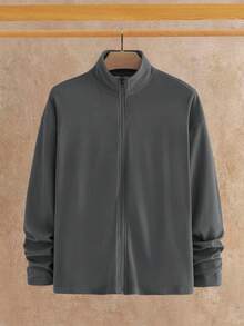 Mainfolk Men's Dark Grey Autumn Zip-Up Jacket,Casual Hiking Stand Collar Solid Color Versatile Commuting Fashionable Plus Size Sweater Jacket For Fall - Multicolor - View 3