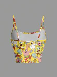 SpongeBob SquarePants | SHEIN Women Summer Allover Print Slim Fit Cami Top - White - View 2