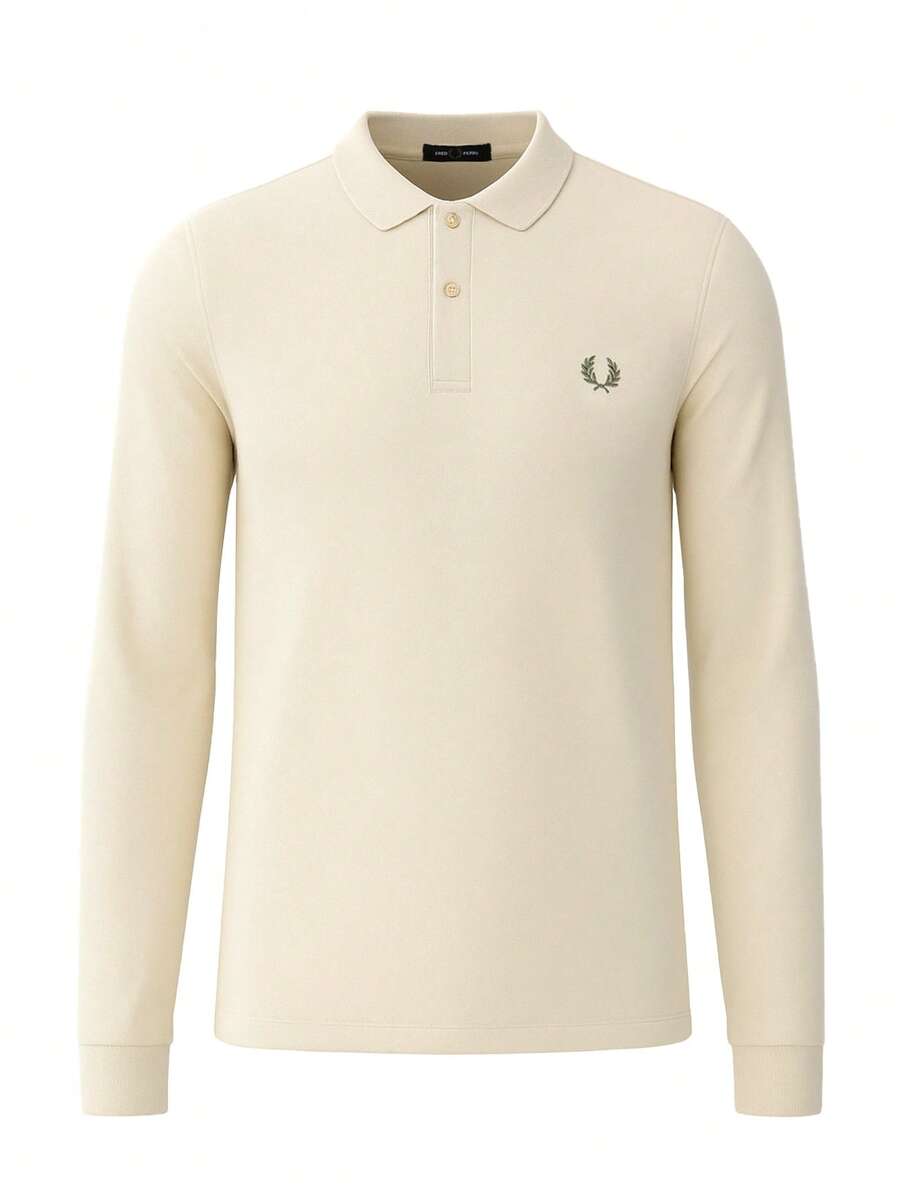 Fred Perry Men's Long Sleeve Polo Shirt Beige - Oatmeal - View 1