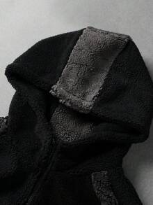 Manfinity Homme Men's Casual Fashion Street Two-Tone Zip-Up Hooded Teddy Fleece Long Sleeve Jacket, Autumn/Winter - Multicolor - View 3