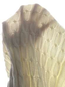 Sparklyn 女式扭绳长袖圆领荷叶边下摆泡泡袖针织连衣裙，修身中长款针织毛衣裙，秋冬 - 白色 - 查看 4