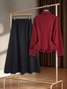 GlowEve 女装2025秋冬新款优雅通勤安可红日常长袖套装2件套 - 酒紅色 - 查看 2