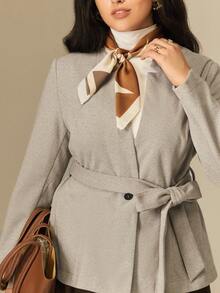 Juhart Plus Size Women's Woven Regular Autumn/Winter Minimalist Elegant Long Sleeve Herringbone Gray Overcoat - Grey - View 6