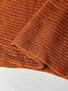 SHEIN LUNE Plus Size Women's Solid Color V-Neck Batwing Long Sleeve Loose Pullover Sweater, Autumn/Winter - Burnt Orange - View 7