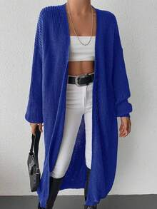 EURMUSE Solid Color Drop Shoulder Cardigan Sweater - Royal Blue - View 4