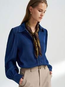 INAWLY Women's Solid Color Casual Shirt, Suitable For Commuting In Autumn - Blue - View 5