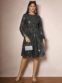 Zelara Plus Size Women Sequin Embellished Round Neck Long Sleeve Knee-Length Party Dress Winter Dress Women Winter Clothes Autumn Dress Autumn Outfits For Women New Year Dress Thanksgiving Outfit For Women Party Dress Elegant Dresses For Party Party Outfit Wedding Party Dress Elegant Dress Women  Shiny Dress  Sequin Dress Sparkly Dress Black Dress Sequin Dress Sparkly Dress Sequin Top Luxury Evening Dresses For Women Elegant Dress Party Dress Party Outfit Christmas Party Dress