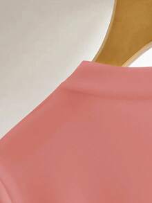 Airaco 女士短袖圆领仿珍珠装饰 T 恤，纯色 - 粉色 - 查看 4