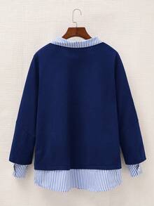 SHEIN EZwear Sudadera informal de talla grande con estampado de rayas, parches y letras, otoño