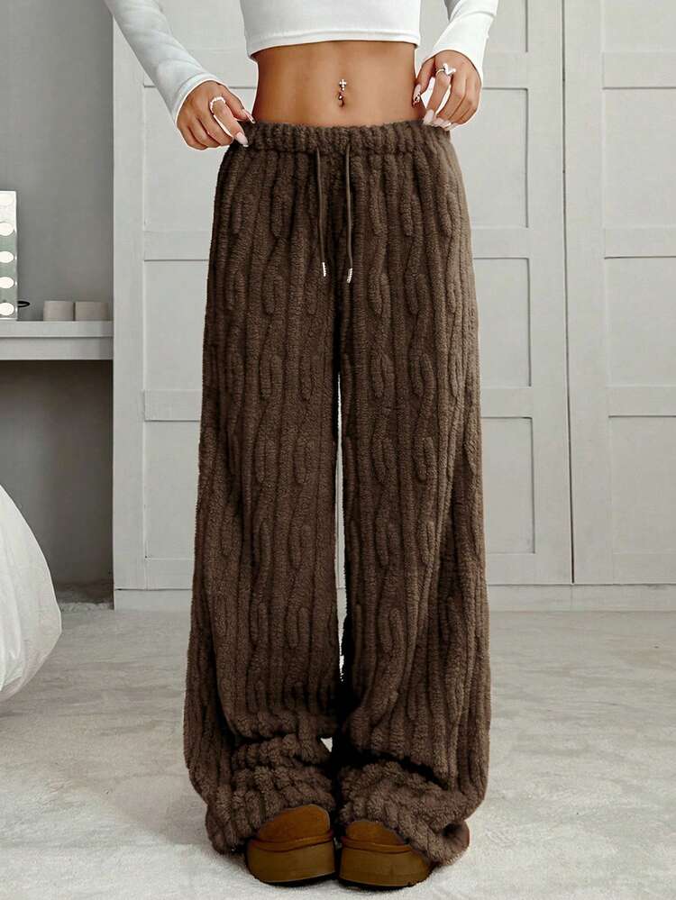 SHEIN EZwear Pantalon décontracté ample à taille haute avec cordon de serrage, couleur marron café, pour l'automne/hiver