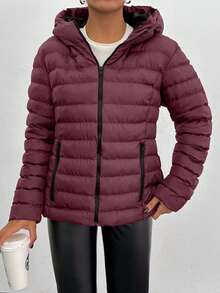 RueChic Damska krótka kurtka z kapturem i zamkiem błyskawicznym, bawełniana, ocieplana