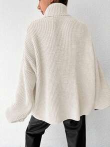 EURMUSE Turtleneck Drop Shoulder Sweater - White - View 2