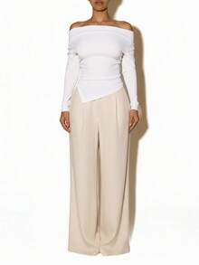 VaVaBold Off-Shoulder T-Shirt With Gathered Shoulders And Asymmetric Hem Fall Cloth For Women - White - View 7