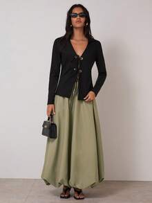 COSMINA Women's Green High Waist Ruched Casual Skirt,Casual - Green - View 4