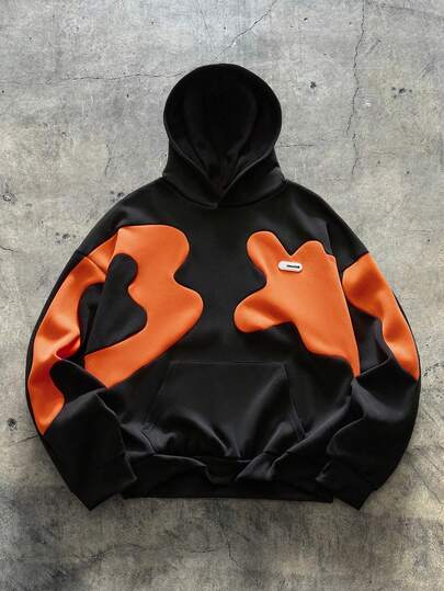 AXEPEAK 男士针织休闲宽松拼布长袖连帽衫，时尚字母拼布长袖拼色连帽衫，适合送给朋友、丈夫、男朋友的礼物