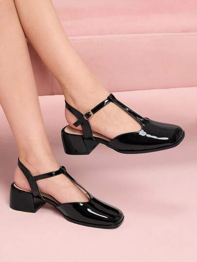 CUCCOO DOLLMOD Women's Vintage Mary Jane High Heel Sandals, Closed Toe Chunky Heel Shoes, Black, Spring/Summer