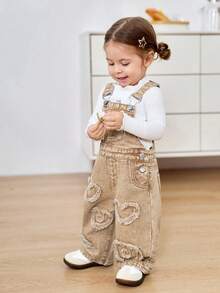 TaviRue 女婴流苏心形卡其色牛仔背带连体衣