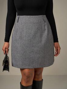 SHEIN Tall CURVE Falda recta con estampado de pata de gallo sin cinturón talla grande