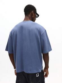 SUMWON 落肩长袖 T 恤宽松版型校园风数字星星印花休闲 - 寶藍色 - 查看 2