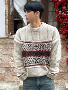DAZY Men's Textured Jacquard Christmas Pattern Crew Neck Sweater, Autumn/Winter - Multicolor - View 5