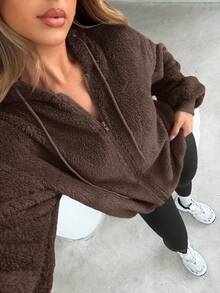 Siren Gaze Women's Solid Color Fluffy Hooded Sweatshirt, Thick Fleece Sweatshirt For Ladies, Autumn/Winter Brown, Fall, Fall Clothes For Women Casual - Chocolate Brown - View 4