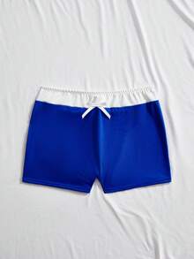 Lowkey Lull Damskie, kontrastowe, krótkie majtki chłopięce z kokardką i ozdobą w kształcie kokardy - Niebieski i biały - Zobacz 1