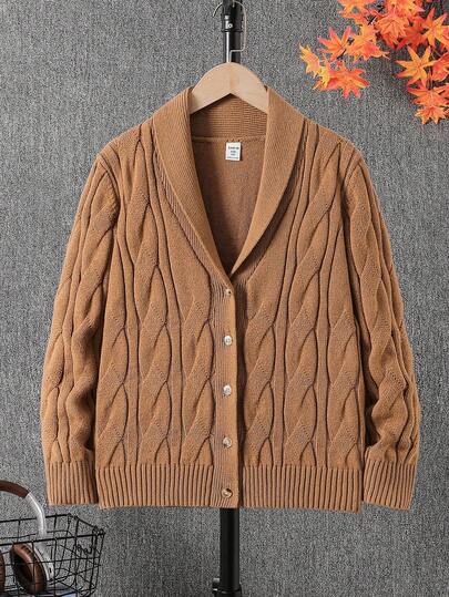 Cárdigan para niños preadolescentes, cárdigan de cuello de chal de punto trenzado en verde claro, suave y cómodo para niños, adecuado para uso diario, salidas, viajes, vacaciones, hogar, guardería y regreso a la escuela