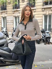 Chiquease T-shirt à manches longues rayé décontracté pour femmes, automne