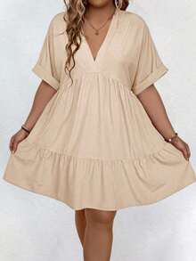 EMERY ROSE 大碼寬鬆純色蝙蝠袖休閒夏季連衣裙