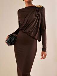 Zivah Nowe style na jesień i zimę 2025: swobodny, na co dzień, na randkę, do pracy, dla kobiet w biznesie, elegancka na plażę, na rejs, na imprezę, prosty, hit gwiazd internetu, na imprezę z wyższej półki, okrągły dekolt, plisowany na biodra, na jedno ramię