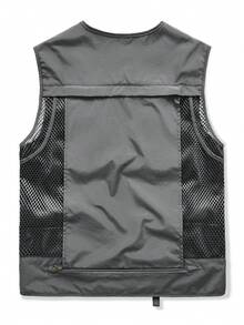 Manfinity Homme 男士休闲日常网眼拼接多口袋实用背心 - 深灰色 - 查看 2