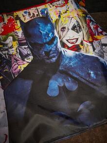 BATMAN X SHEIN 1 Cute Cartoon Character Printed Polyester Fiber Foldable Shopping Bag, Tote Bag, With A Small Storage Bag With A Bead Chain, Which Can Be Hung On The Bag. - 彩色 - 查看 5