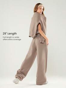 GLOWMODE Pantalon de jogging ample en molleton épais avec taille ajustable à cordon de serrage, jambes larges, poches latérales, pour un usage quotidien et décontracté. Thermique et chaud pour l'hiver. - Kaki - Voir 4