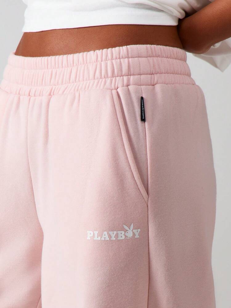 Missguided x Playboy Pantaloni della tuta con gamba ampia e coulisse per donna, casual, vestibilità morbida, joggers con vita elastica, pantaloni da relax