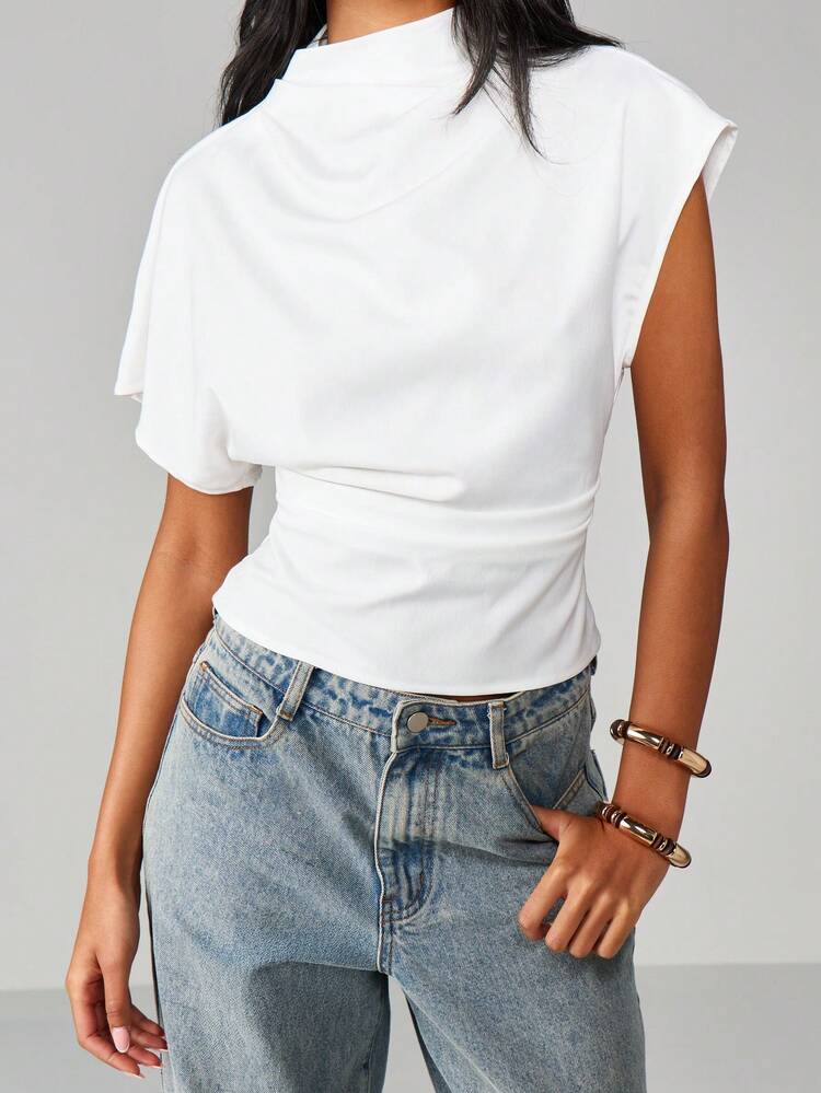 MISSGUIDED Mock Neck Boxy Knit Top With Cuffed Sleeves