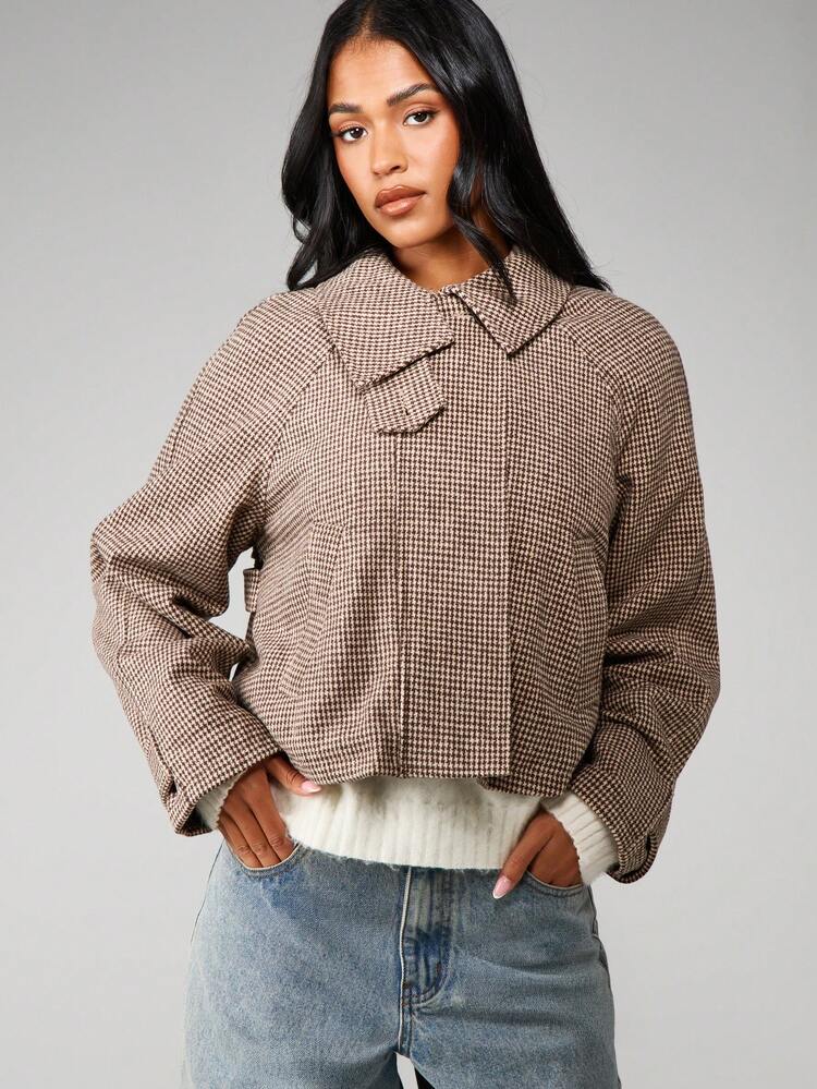 MISSGUIDED Houndstooth Jacket With High Collar
