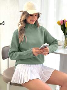 RueChic Women Baby Blue High Neck Cozy Sweater