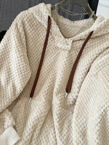 SHEIN LUNE Solid Color Pocket Warm Loose Fit Long Sleeve Sweatshirt, Autumn/Winter - Apricot - View 6