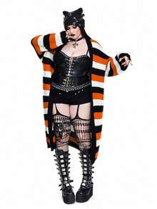 Whyspr New Versatile Casual Multi-Color Loose Fit Long Sleeve Long Cardigan Sweater - Multicolor - View 7