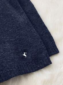 SHEIN Unity 女式 Polo 领长袖羊毛衫和短裤两件套，温暖舒适，精致刺绣，复古学院风，休闲日常穿着，返校，下午茶，复古氛围，秋季 - 藏蓝色 - 查看 7