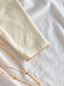 SHEIN 女童小熊刺绣前开衫长袖衬衫和裤子休闲睡衣套装 - 米色 - 查看 8