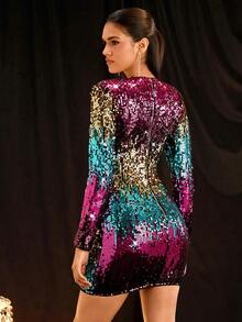 Glamine 女式优雅撞色串珠圆领长袖连衣裙