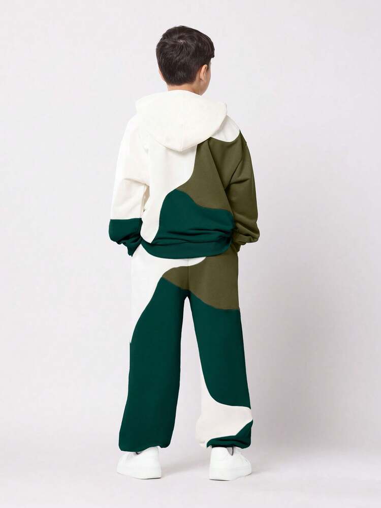 Color Block Hoodie With Sweatpant Set