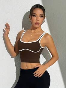 Slayform 女式日常健身运动短款下摆背心 - 咖啡棕 - 查看 7