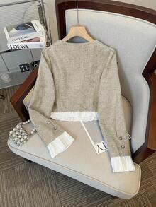 GlowEve 女士优雅通勤夹克和裙子两件套，秋季 - 卡其色 - 查看 2