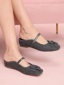 CUCCOO DOLLMOD Women's Fashion Sweet Cute Hollow Delicate Bow Mule Flat Shoes - Light Grey - View 5