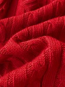 SHEIN Tween Girl Embroidered Twist Cable V-Neck Long Sleeve Pullover Sweater