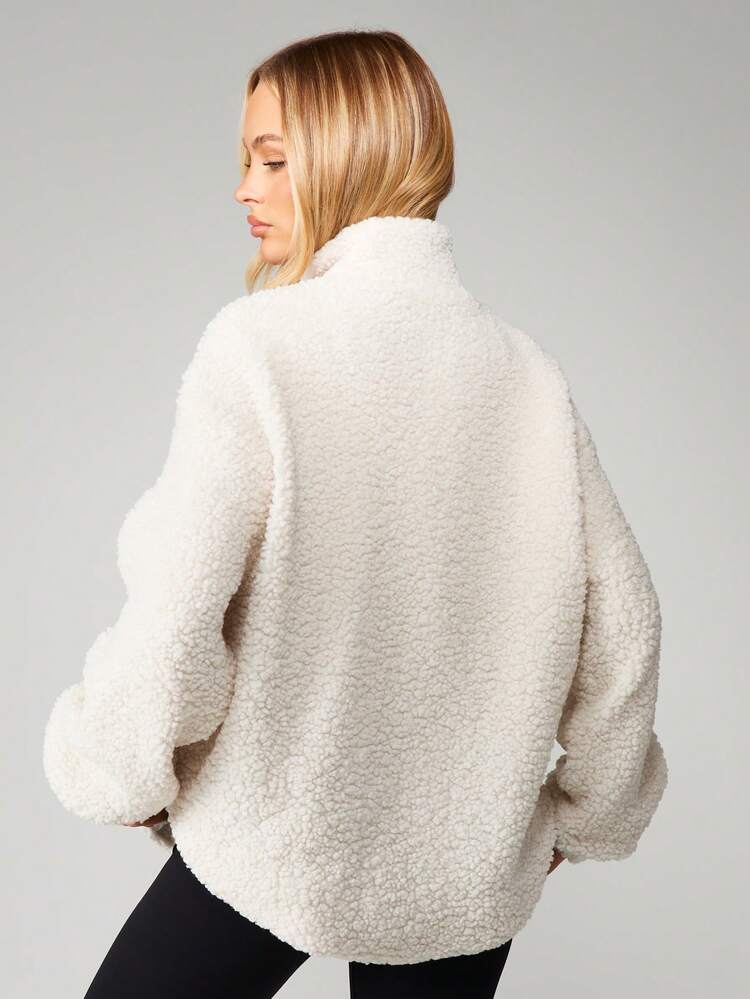 Missguided x Playboy Sherpa Funnel Neck Zip Sweatshirt With Logo Print For Cold Weather